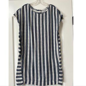 Madewell Cotton Linen Striped Button Back Dress Size Small
